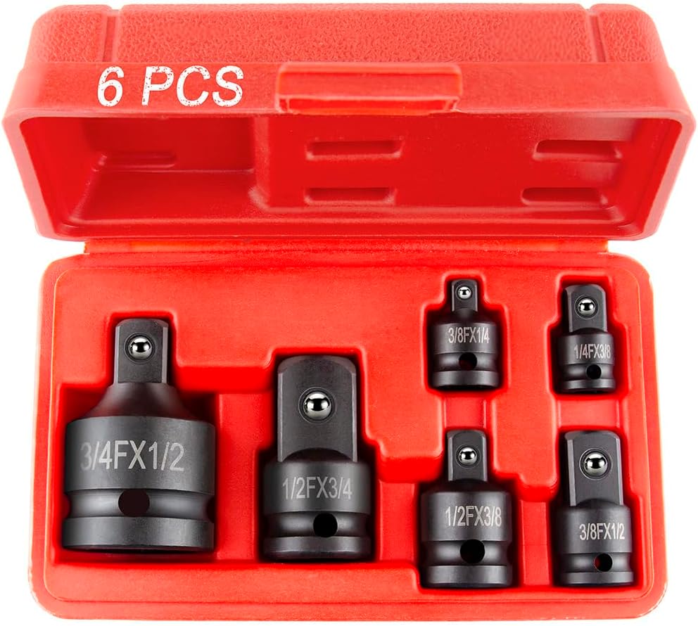 6 Piece Socket Adapter and Reducer Set. 1/4. 3/8. 1/2 Chrome Vanadium Steel Ratchet/Socket Extension/Conversion Kit for Automotive Maintenance