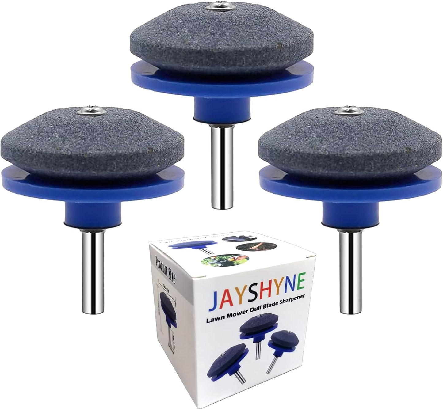 Lawnmower Dull Blade Sharpener. 3 Pcs Mower Sharpening Stone Wheel Kit. Universal Garden Tool Grindstone and Knife Edge Whetstone for Any Power Hand Drills