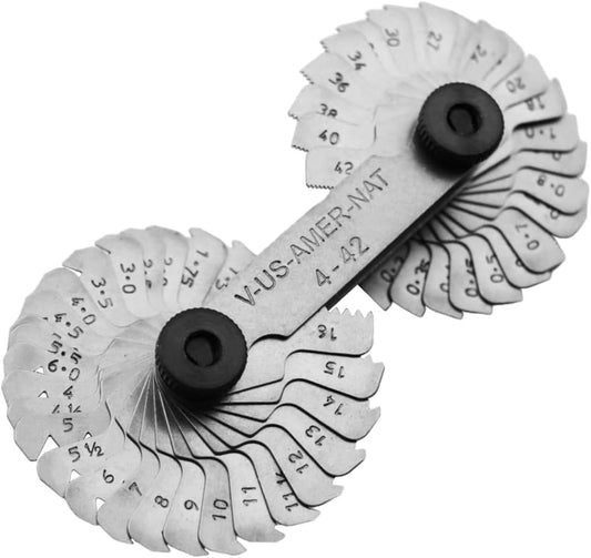 GRIP US American National Thread Pitch Gauge MM & SAE Markings - Measures Counts from .25 to 5.5mm and 4 to 42 SAE - 60 Degree Thread Profiles and Locking Devices - Garage. Workshop. Home