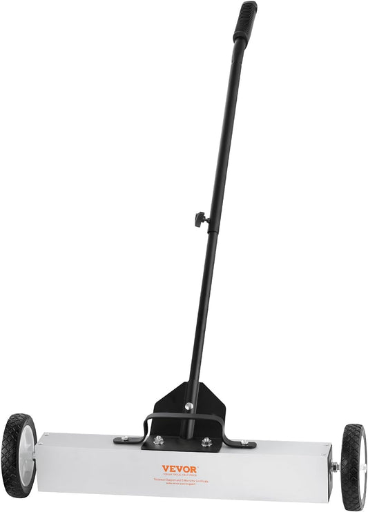 VEVOR 50Lbs Rolling Magnetic Sweeper with Wheels. Push-Type Magnetic Pick Up Sweeper. 24-inch Large Magnet Pickup Lawn Sweeper with Telescoping Handle. Easy Cleanup of Workshop Garage Yard
