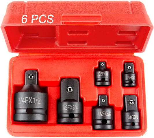 6 Piece Socket Adapter and Reducer Set. 1/4. 3/8. 1/2 Chrome Vanadium Steel Ratchet/Socket Extension/Conversion Kit for Automotive Maintenance