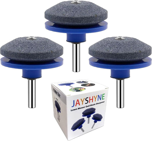 Lawnmower Dull Blade Sharpener. 3 Pcs Mower Sharpening Stone Wheel Kit. Universal Garden Tool Grindstone and Knife Edge Whetstone for Any Power Hand Drills