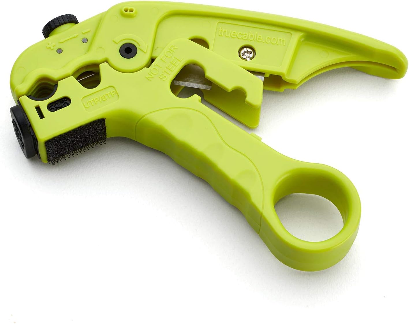 trueCABLE Wire Stripping and Cutting Tool for UTP. FTP. STP. Cat5e. Cat6. Cat6A Ethernet. RG59. RG6. RG7. RG11 Coax Cable. Adjustable Blade Depth