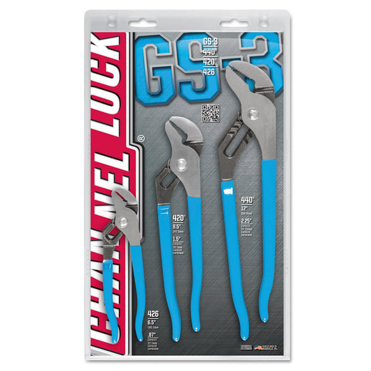 Channellock GS-3 Tongue and Groove Plier Set. 6 1/2. 9 1/2 and 12. Straight Jaw