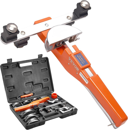 VEVOR Pipe Tube Bender. 1/4-7/8 O.D. Ratcheting Tubing Bender. 90¡ã Forward/Reverse Pipes Bending Tools with 7 Dies and Pipe Cutter for HVAC Air Conditioning Refrigerator Repair
