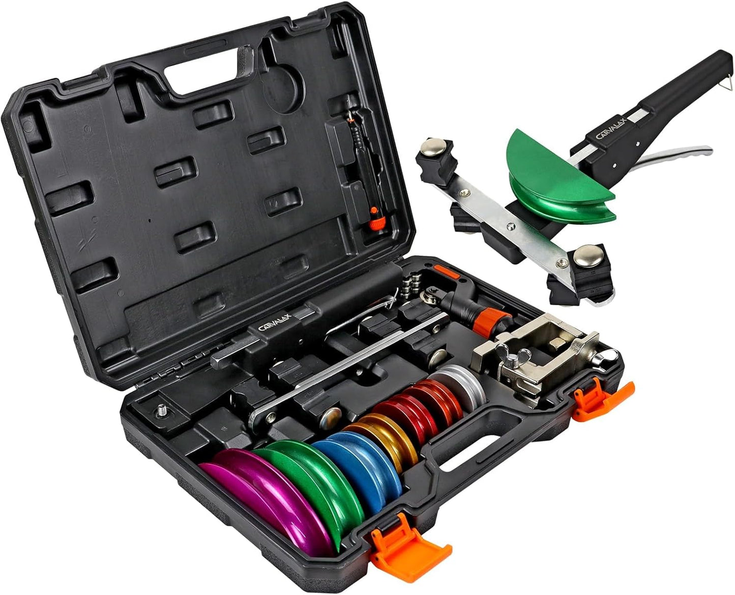 Pipe Tube Bender Set. for 1/4 to 7/8 O.D. 90¡ã Ratcheting Tubing Bender Kit with Reverse Bending Adapters and 7 Multi-Color Aluminum Heads. for HVAC Air Condition Hydraulic Work