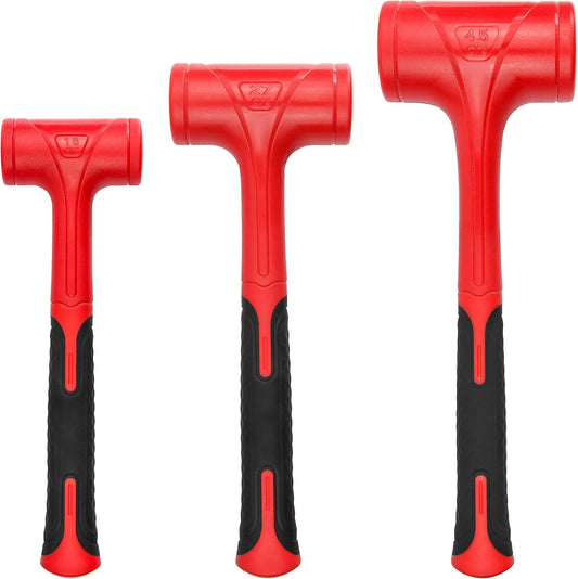 Dead Blow Hammer Set. 3 Piece/16oz(1LB).27oz(1.5LB).45oz(3LB).Red and Black. Shockproof Design. No Rebound Mallet Unibody Molded Checkered Grip Spark and Rebound Resistant (YY-3-013)
