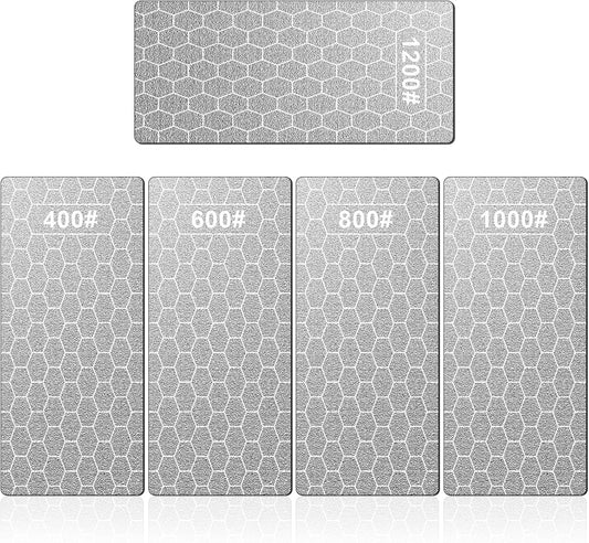 Diamond Sharpening Stone. 5 Pcs Knife Sharpening Stone with Extra Fine/Coarse Plate and Non-slip Base. 400/600/800/1000/1200 Grit